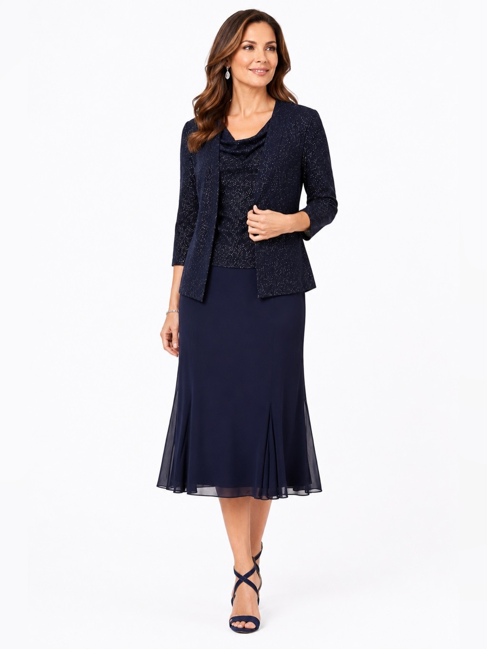 NWT Alex Evenings Size 18 Navy Metallic 2 Piece Jacket Dress Mother of Bride